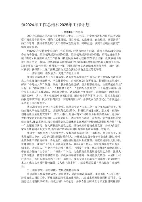 镇2024年工作总结和2025年工作计划.docx