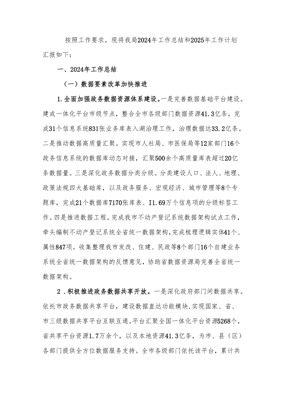 数据资源管理局2024年工作总结和2025年工作计划.docx_第1页