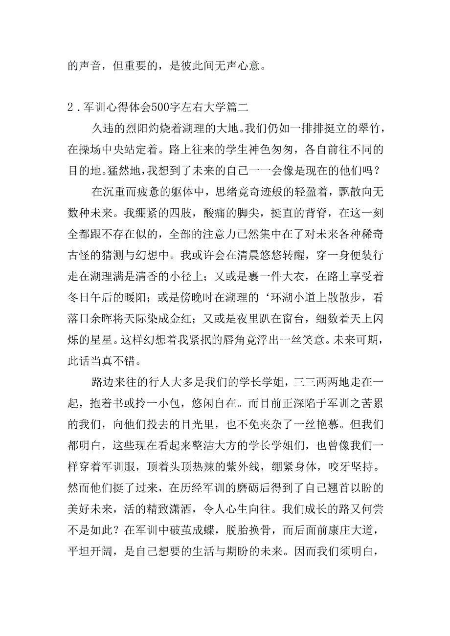 军训心得体会500字左右大学（精选30篇）.docx_第2页