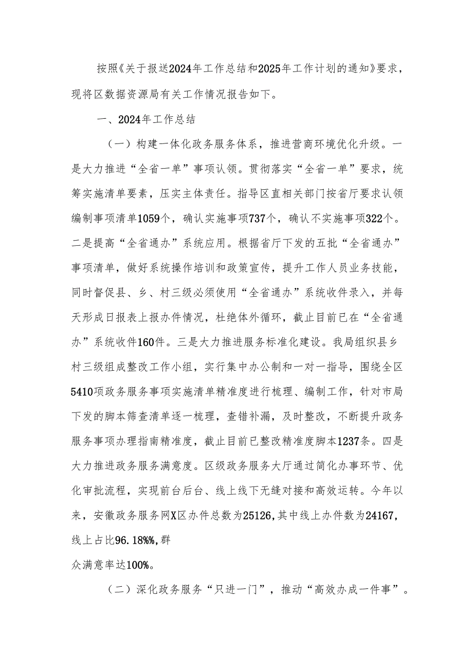 数据资源管理局2024年工作总结和2025年工作计划(1).docx_第1页