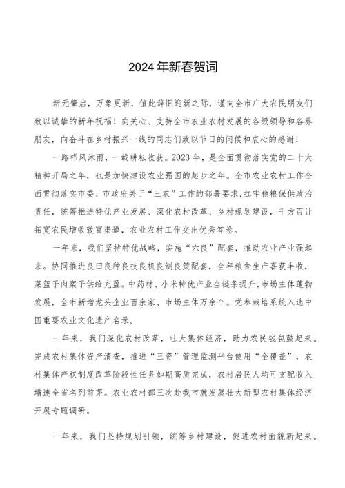 市农村农业局2024年节致辞五篇.docx