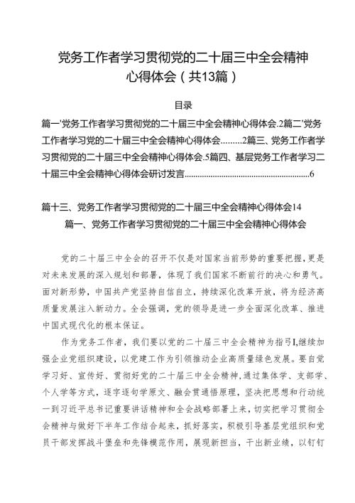 党务工作者学习贯彻党的二十三中全会精神心得体会13篇专题资料.docx