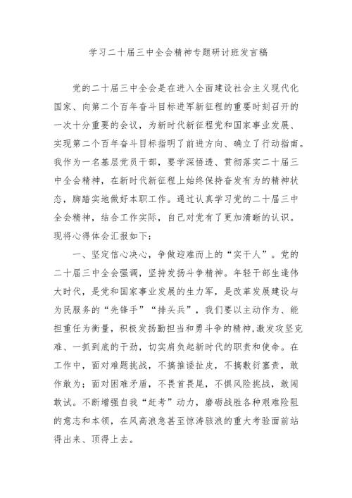 2024年开展学习二十三中全会精神专题研讨班开班发言稿汇编4份.docx