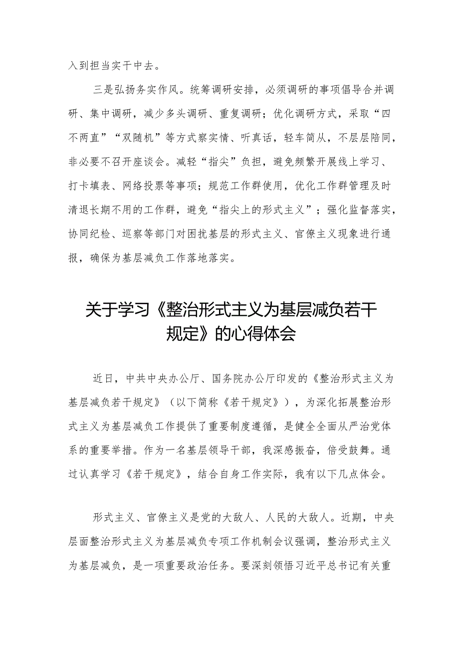 学习贯彻《整治形式主义为基层减负若干规定》心得体会五篇.docx_第2页