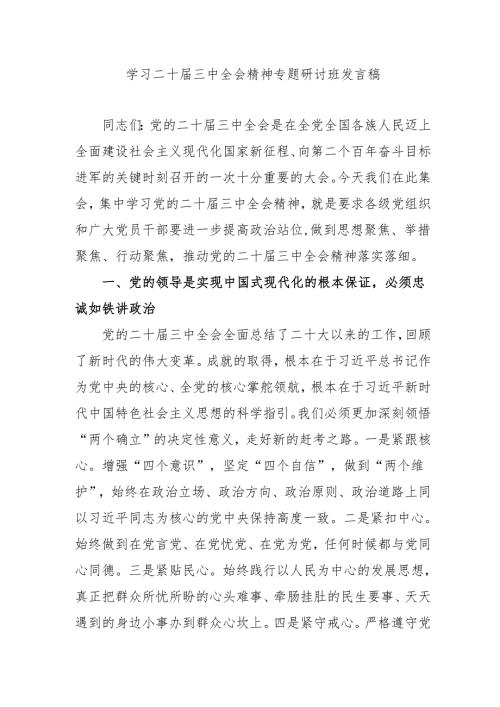 2024年开展《学习二十三中全会精神》专题研讨班发言稿（4份）56.docx