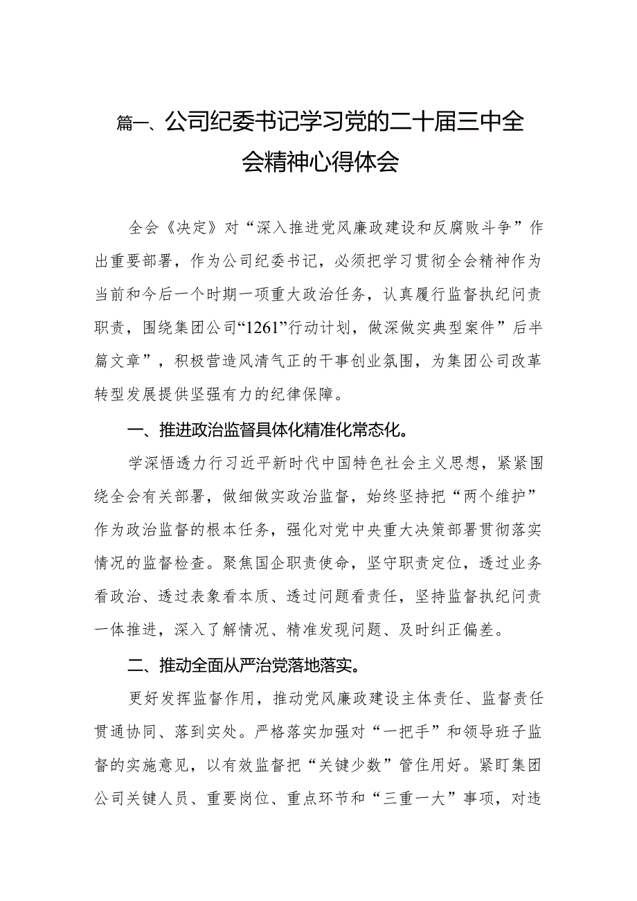 （11篇）公司纪委书记学习党的二十三中全会精神心得体会（最新版）.docx_第2页
