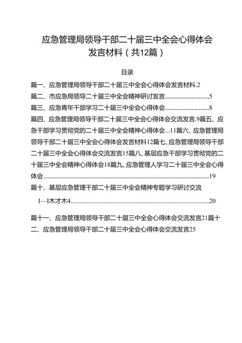 （12篇）应急管理局领导干部二十三中全会心得体会发言材料（最新版）.docx