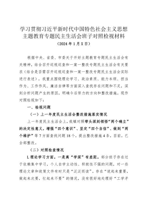 乡镇党政班子2023年主题教育专题民主生活会班子对照检视材料.docx