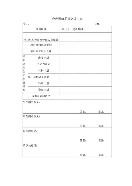 房地产公司总承包项目分公司前期策划评审表.docx