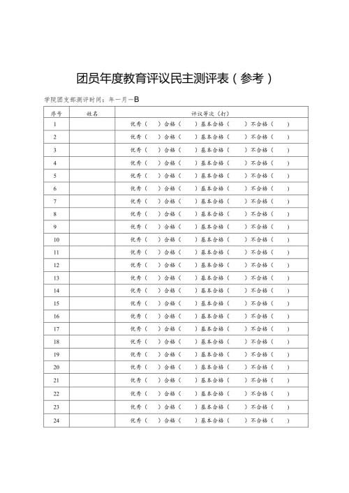 团员教育评议民主测评表参考学院团支部测评时间年月日.docx