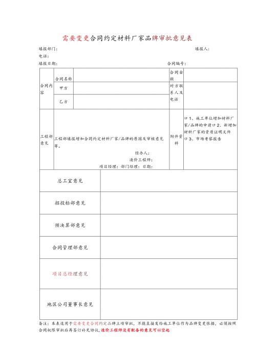 需要变更合同约定材料厂家品牌审批意见表.docx