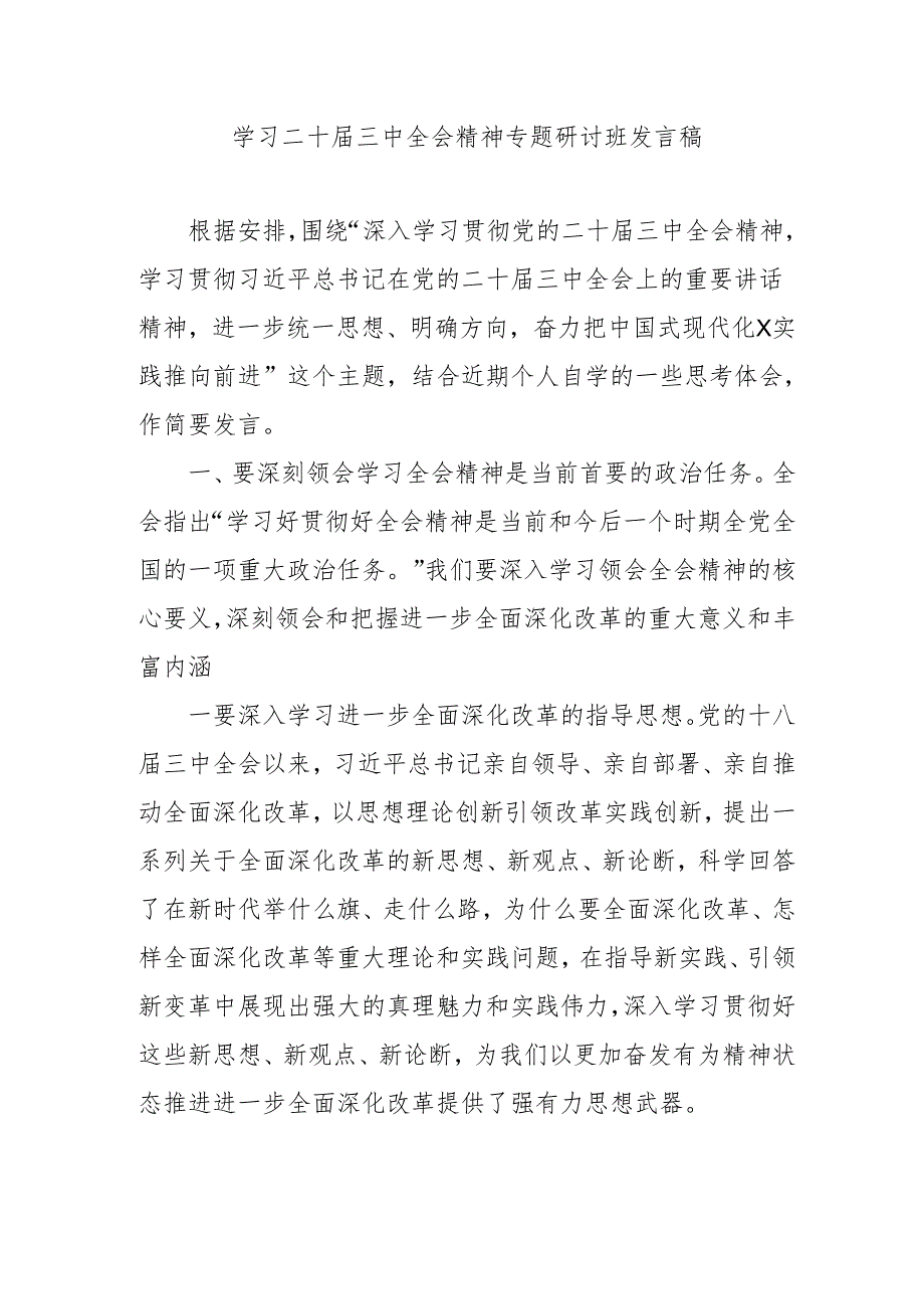 2024年开展《学习二十三中全会精神》专题研讨班发言稿（3份）57.docx_第1页