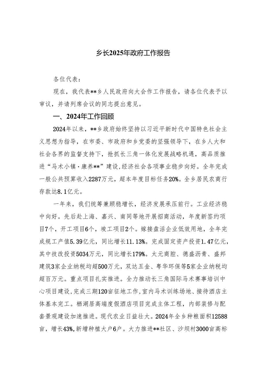 乡长2025年政府工作报告.docx_第1页