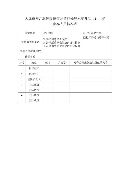 大连市海洋遥感影像信息智能处理系统开发设计大赛参赛人员情况表.docx