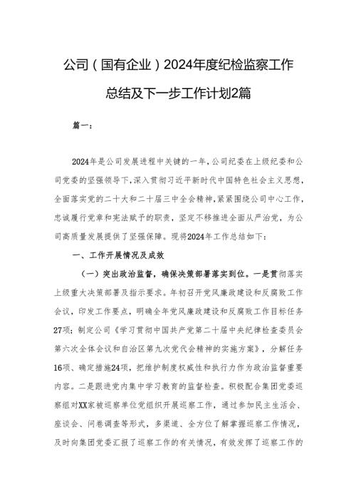 公司（国有企业）2024纪检监察工作总结及下一步工作计划2篇.docx