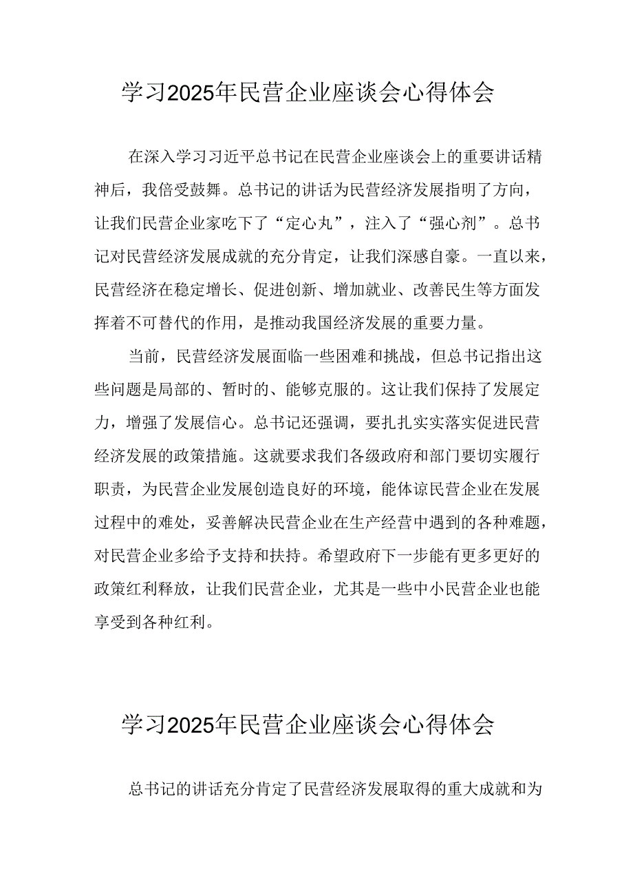 2025年私营企业学习民营企业座谈会个人心得感悟 （合计11份）.docx_第1页