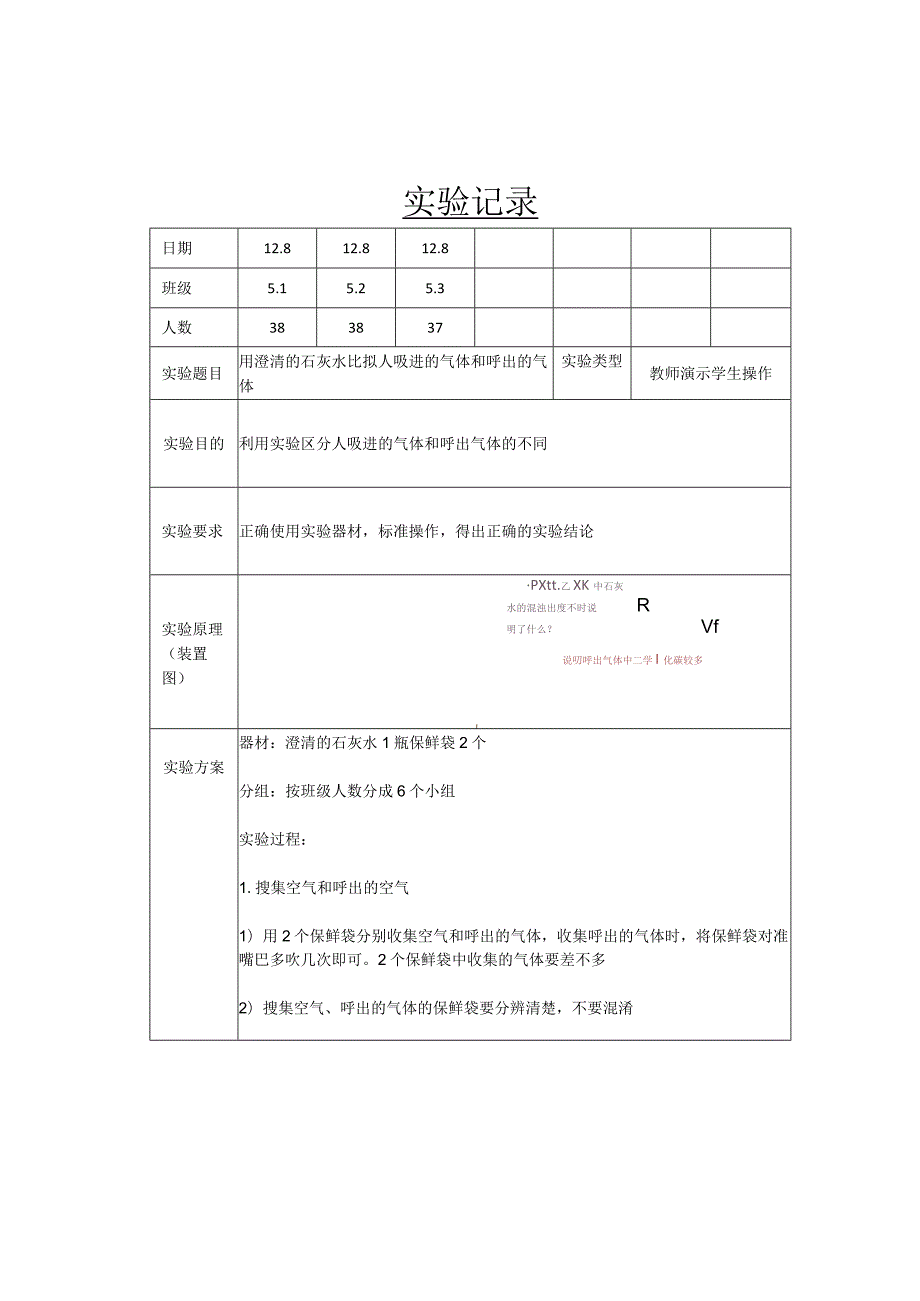 实验记录14用澄清的石灰水比较人吸进的气体和呼出的气体.docx_第1页