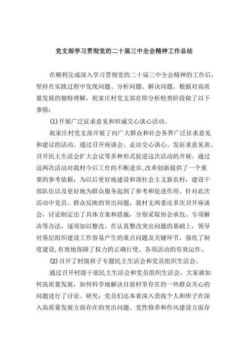 （9篇）党支部学习贯彻党的二十三中全会精神工作总结（详细版）.docx
