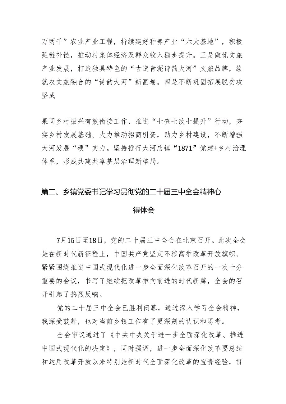 基层乡镇党委书记学习贯彻党的二十三中全会精神心得体会(7篇集合).docx_第2页