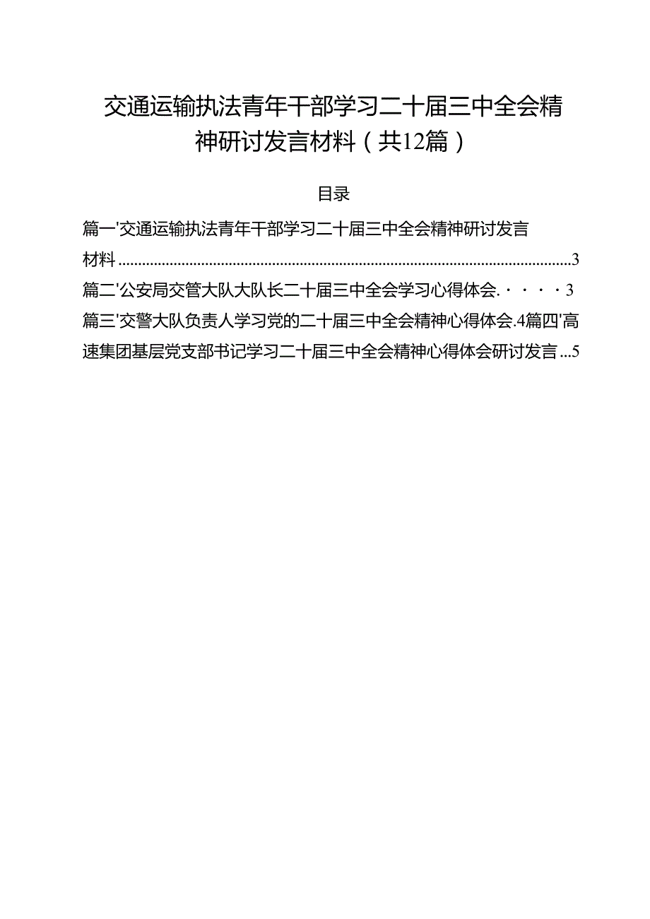 交通运输执法青年干部学习二十三中全会精神研讨发言材料12篇（精选）.docx_第1页