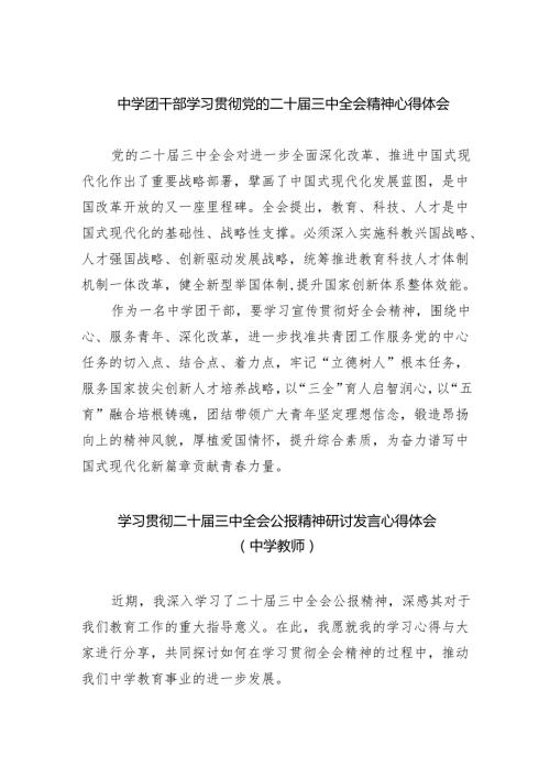 中学团干部学习贯彻党的二十三中全会精神心得体会（共五篇）.docx