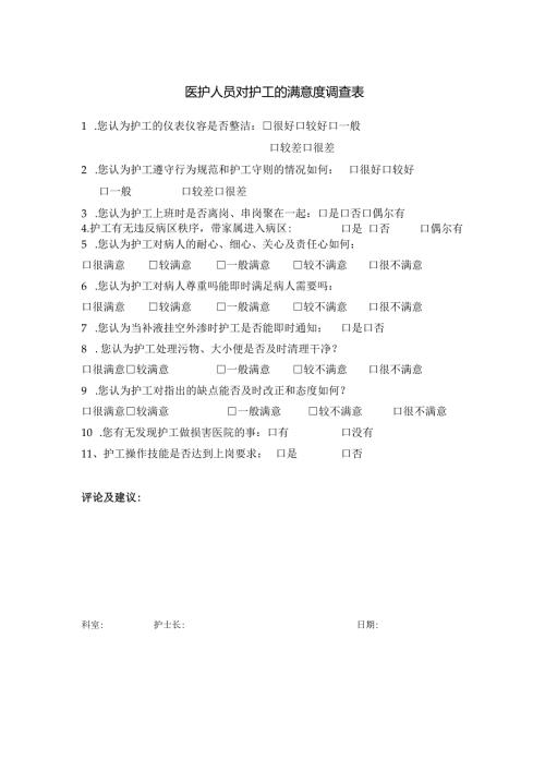 医护人员对护工的满意度调查表.docx