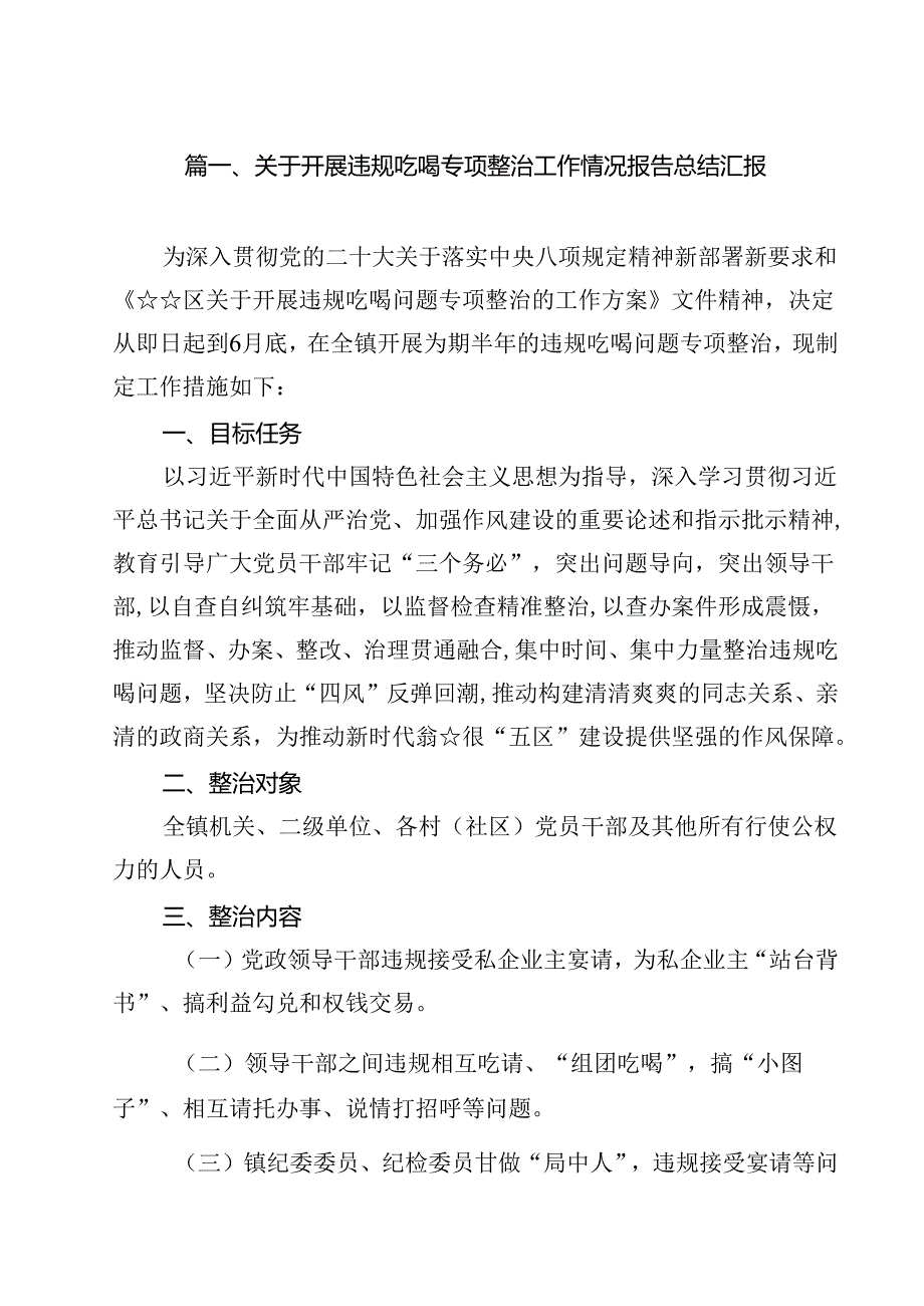 （12篇）关于开展违规吃喝专项整治工作情况报告总结汇报通用精选.docx_第2页