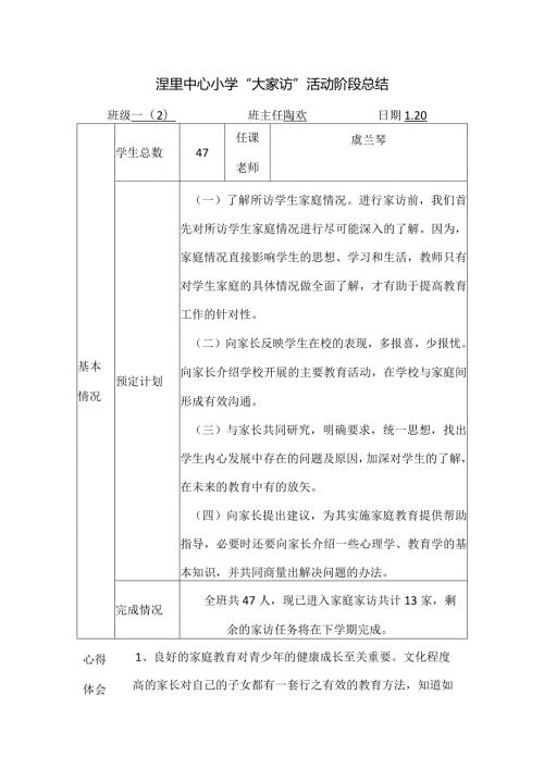 湟里中心小学“大家访”活动阶段总结.docx