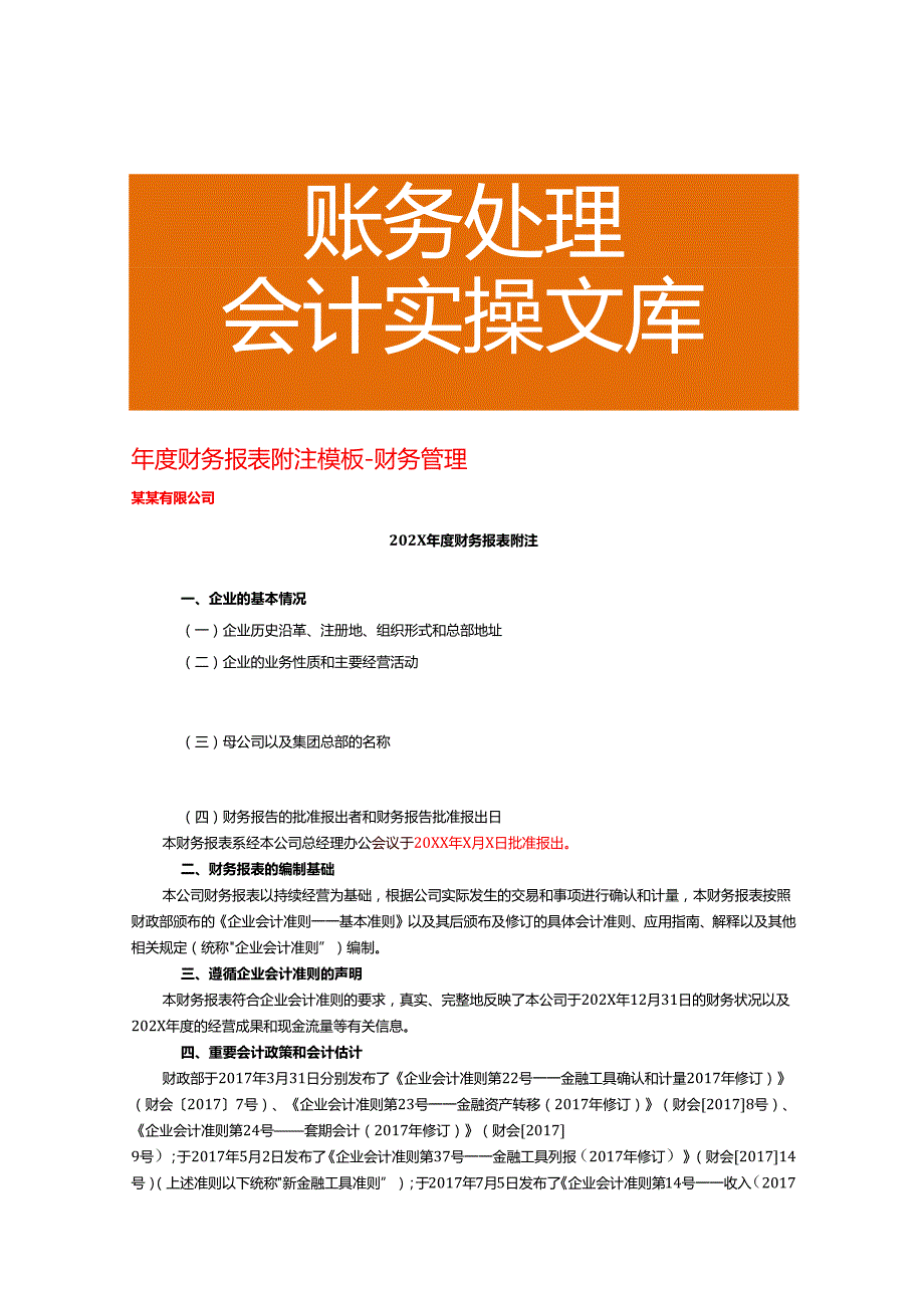 财务报表附注模板财务管理.docx_第1页