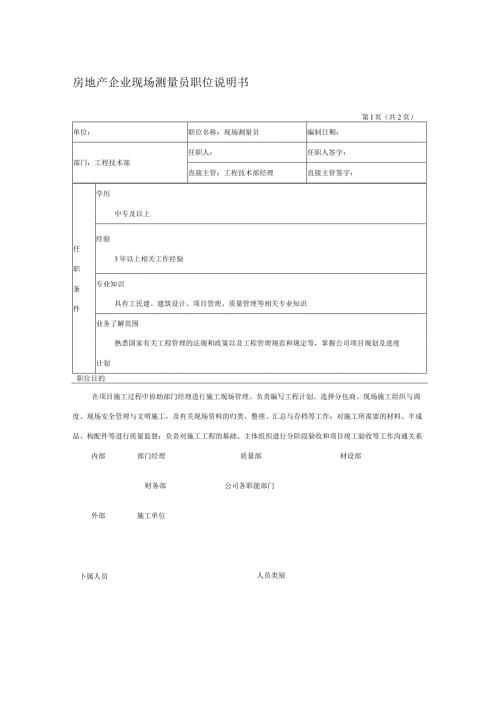 房地产企业现场测量员职位说明书.docx