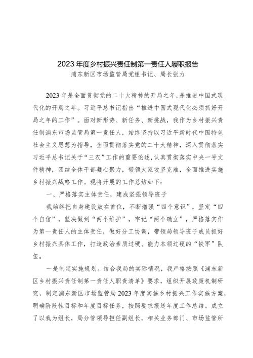 2023乡村振兴责任制第一责任人履职报告.docx