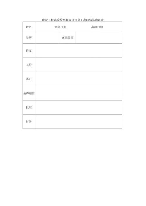 建设工程试验检测有限公司员工离职结算确认表.docx