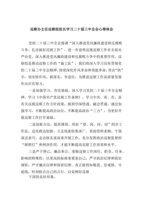 巡察办主任巡察组组长学习二十三中全会心得体会5篇（最新版）.docx