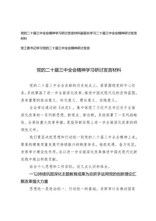 书记、副县长学习党的二十三中全会精神学习研讨发言材料.docx