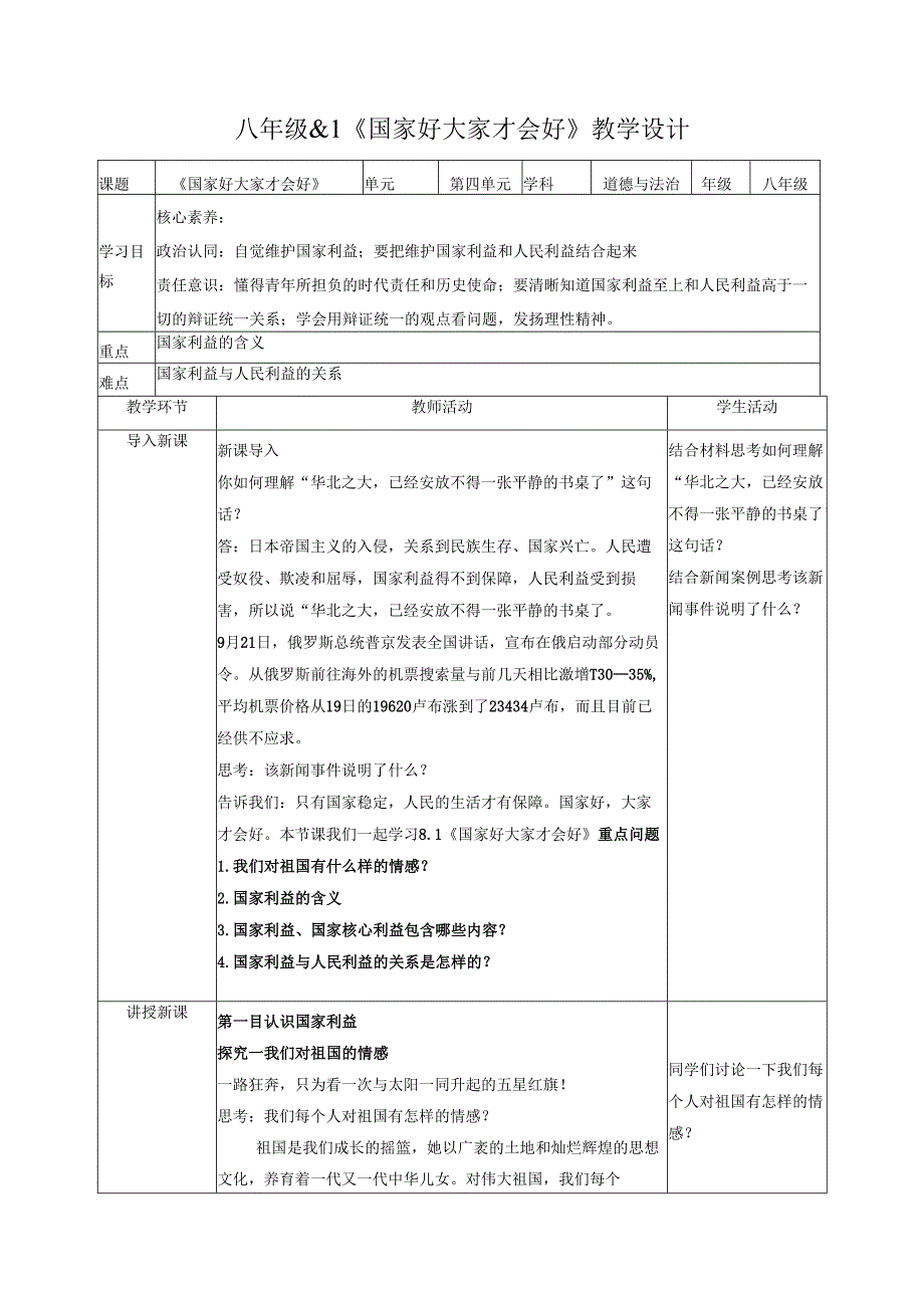 道德与法治八上8.1《国家好大家才会好》教学设计.docx_第1页