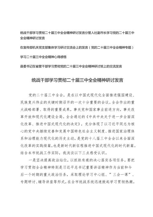 5篇 县委书记、统战干部、机关党支部学习贯彻二十三中全会精神研讨发言.docx