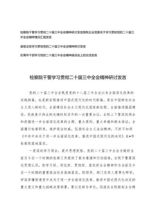 4篇 国有企业党委、检察院干警、法官、青年干部学习贯彻二十三中全会精神研讨发言.docx