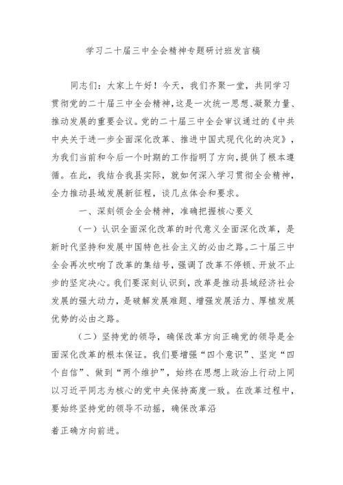 2024年开展《学习二十三中全会精神》专题研讨班发言稿(1).docx