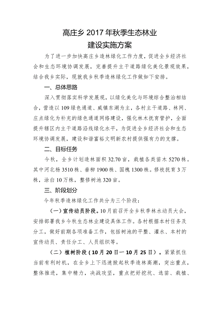 高庄乡季生态林业建设实施方案.docx_第1页