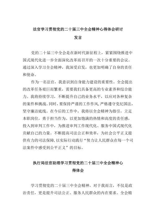 （11篇）法官学习贯彻党的二十三中全会精神心得体会研讨发言（精选）.docx