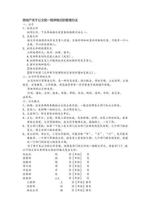 房地产关于公文统一程序格式的管理办法.docx