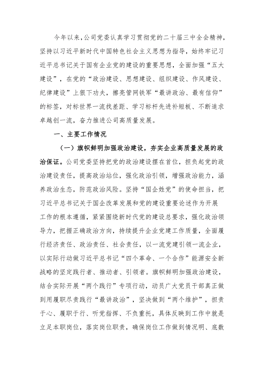 国企党委关于2024年落实全面从严治党主体责任工作情况的报告.docx_第1页