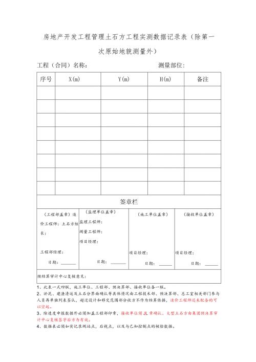 房地产开发工程管理土石方工程实测数据记录表.docx