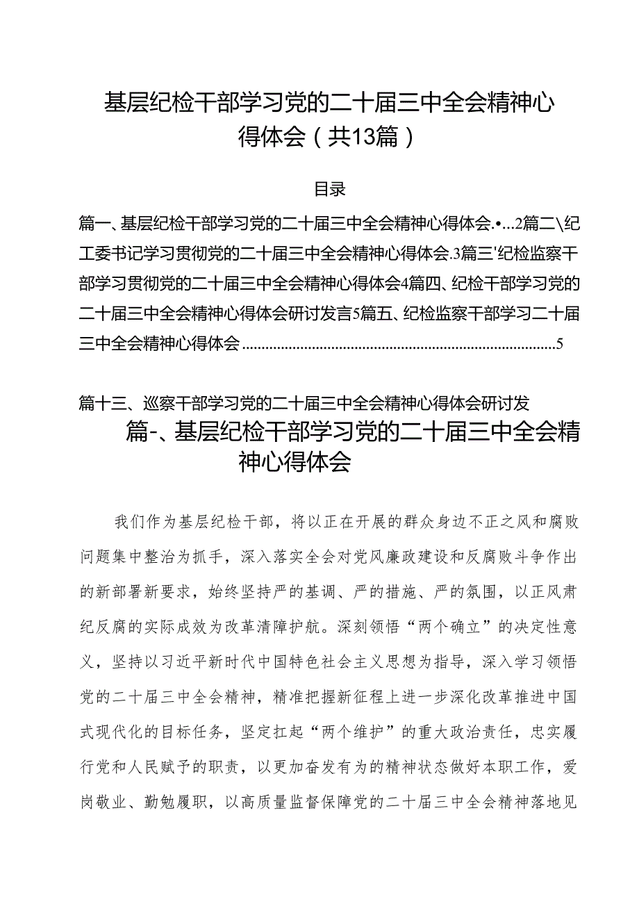 （13篇）基层纪检干部学习党的二十三中全会精神心得体会（精选）.docx_第1页