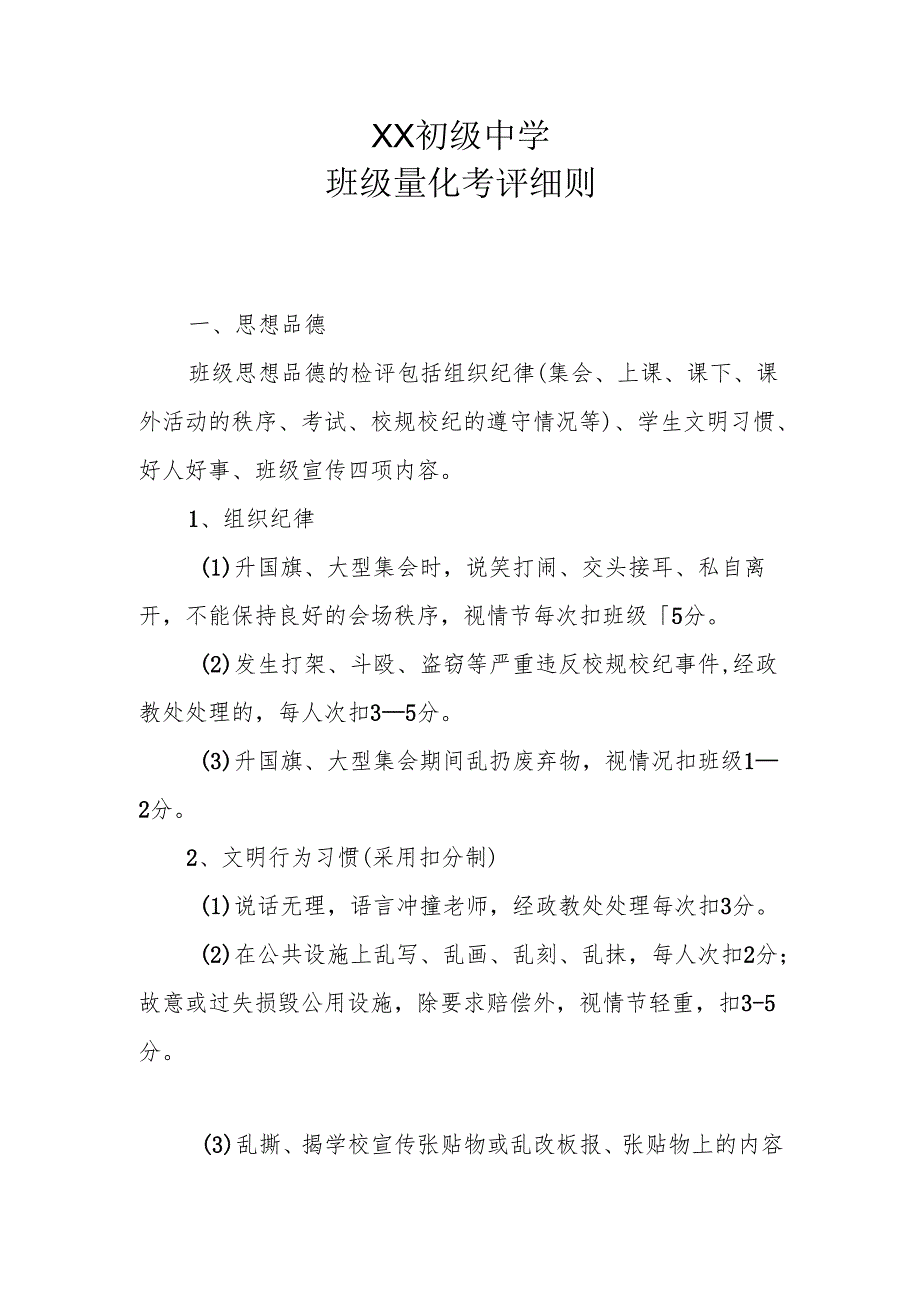 XX初级中学班级量化考评细则.docx_第1页