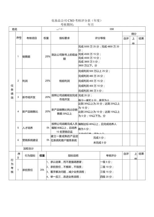 化妆品公司CSO考核评分表（）.docx
