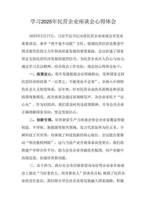 2025年私营企业学习民营企业座谈会个人心得体会 （合计11份）.docx