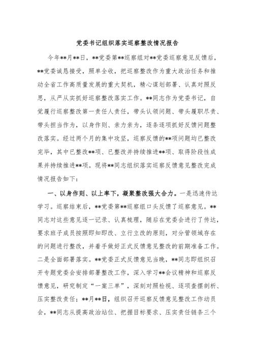 党委书记组织落实巡察整改情况报告副本.docx