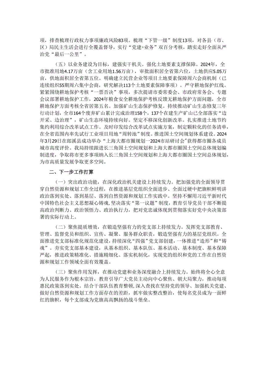 市自然资源和规划局党组2024年推进全面从严治党工作总结.docx_第2页