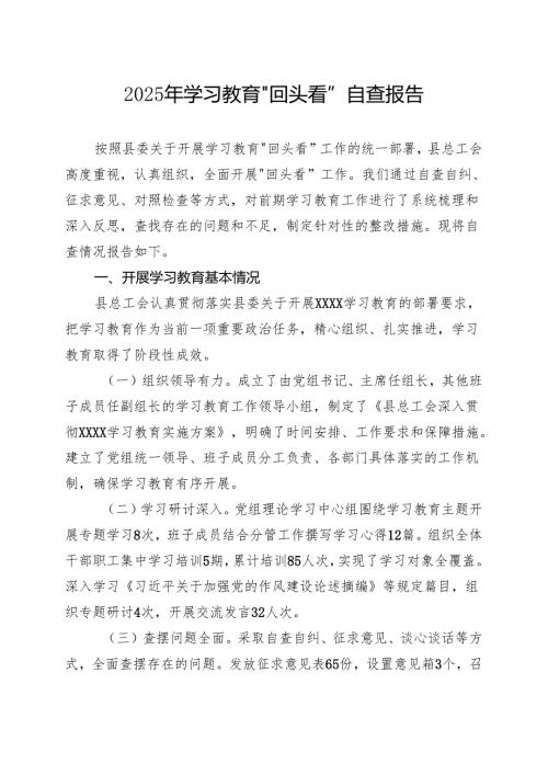 完整2025学习教育回头看情况汇报合集资料.docx
